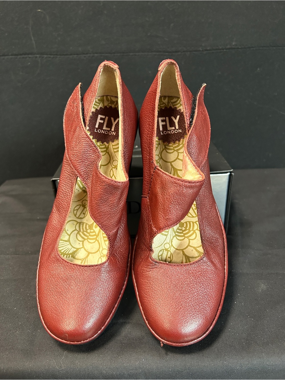 Fly London Women's Burgundy Red Leather Cutout Mules
